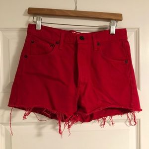 AGOLDE Red Denim High Waist Shorts